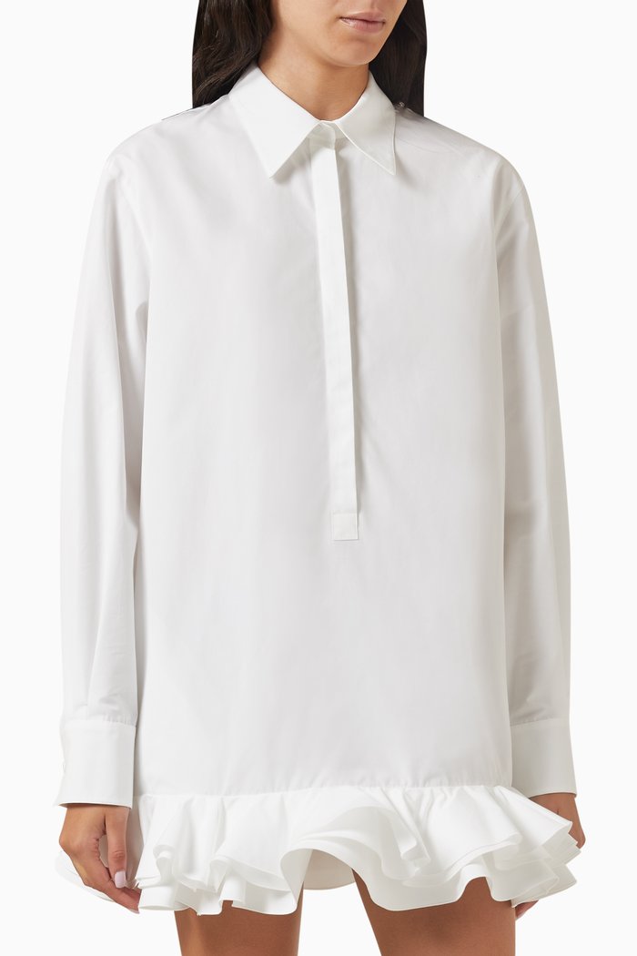 Valentino Ruffled Hem Mini Dress in Cotton-poplin, White