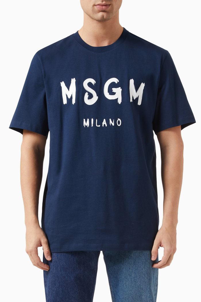 

Brushed Logo T-shirt in Cotton, Blue