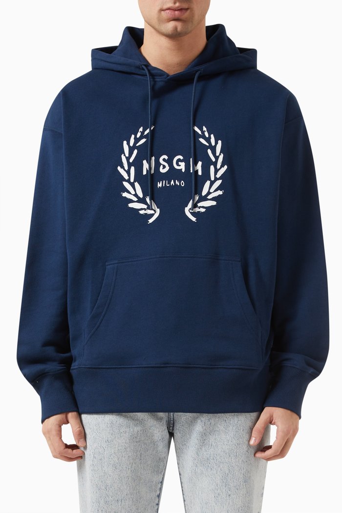 

Graphic Logo Hoodie in Cotton, Blue
