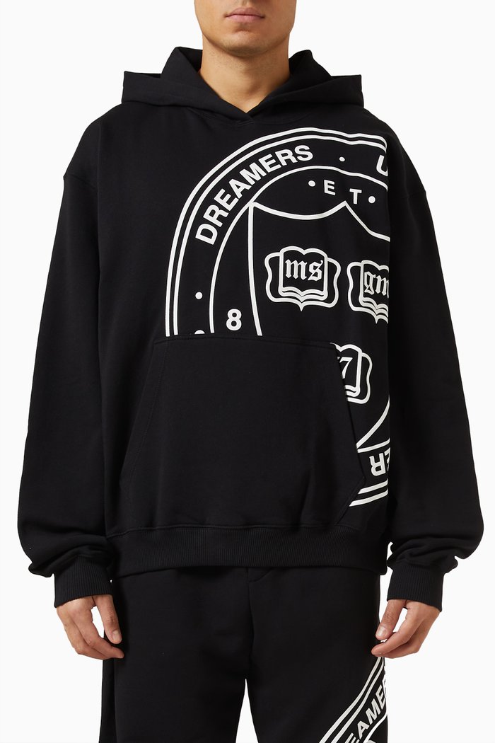 

Graphic Logo-print Hoodie in Cotton, Black