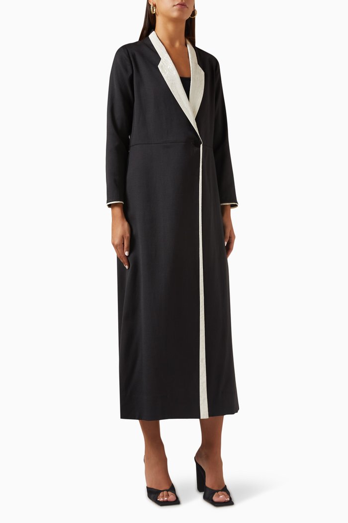 

Colour-block Abaya in Linen, Black