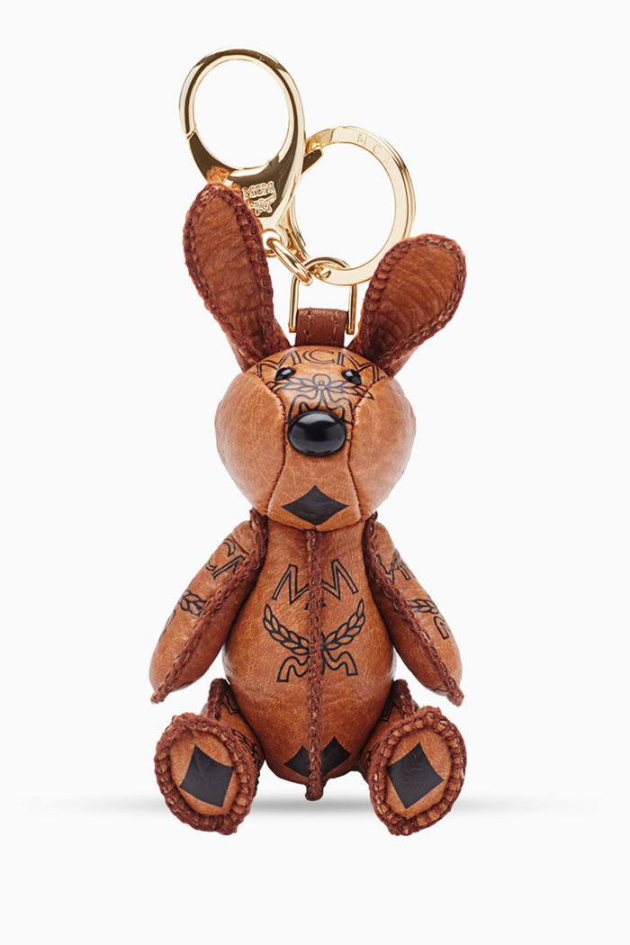 MCM Park Rabbit Bag Charm in Coated Canvas, Brown
