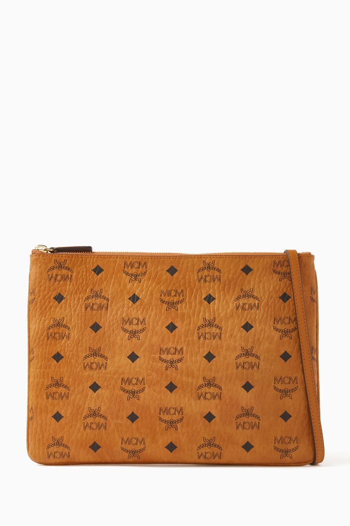 

Medium Crossbody Pouch in Coated Canvas, Brown