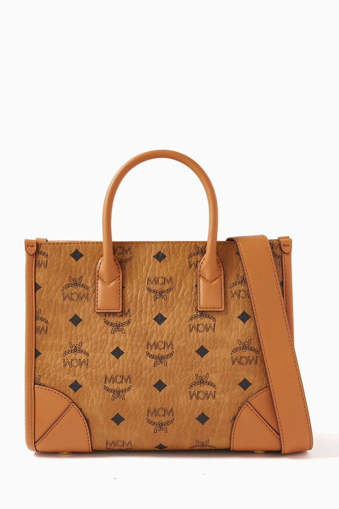 

Small München Tote Bag in Visetos Canvas, Brown