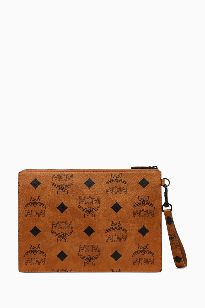 

Medium Aren Wristlet Maxi Monogram Zip Pouch in Coated Canvas, Brown