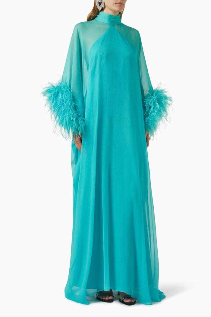 

Penelope Feather-trimmed Kaftan in, Blue