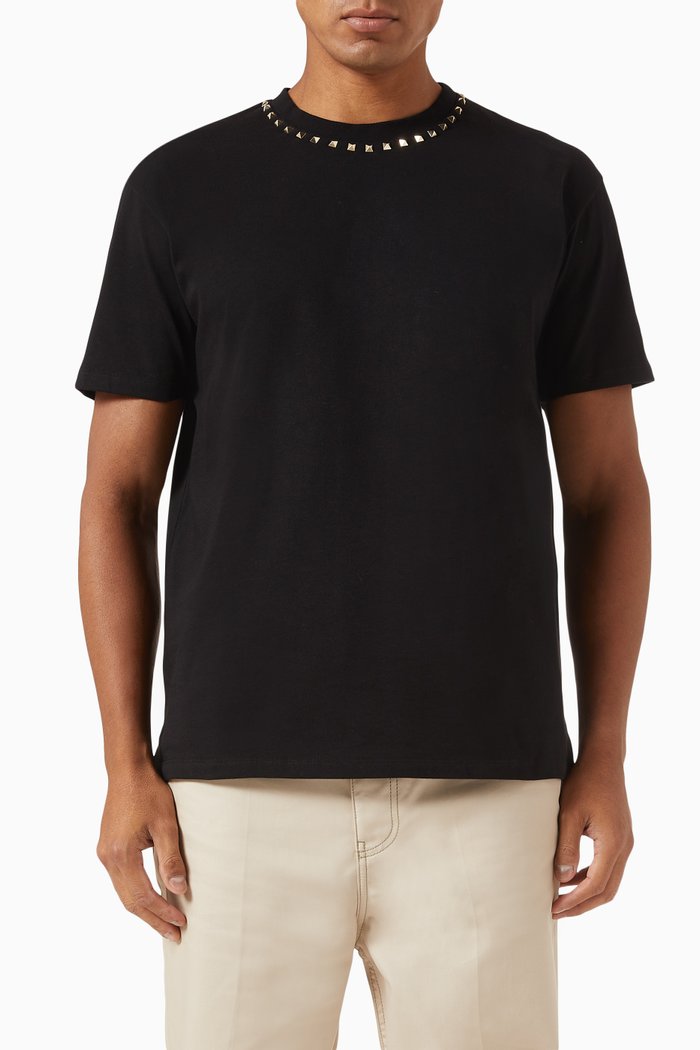 

Valentino Garavani Crew Neck T-shirt in Cotton Jersey, Black