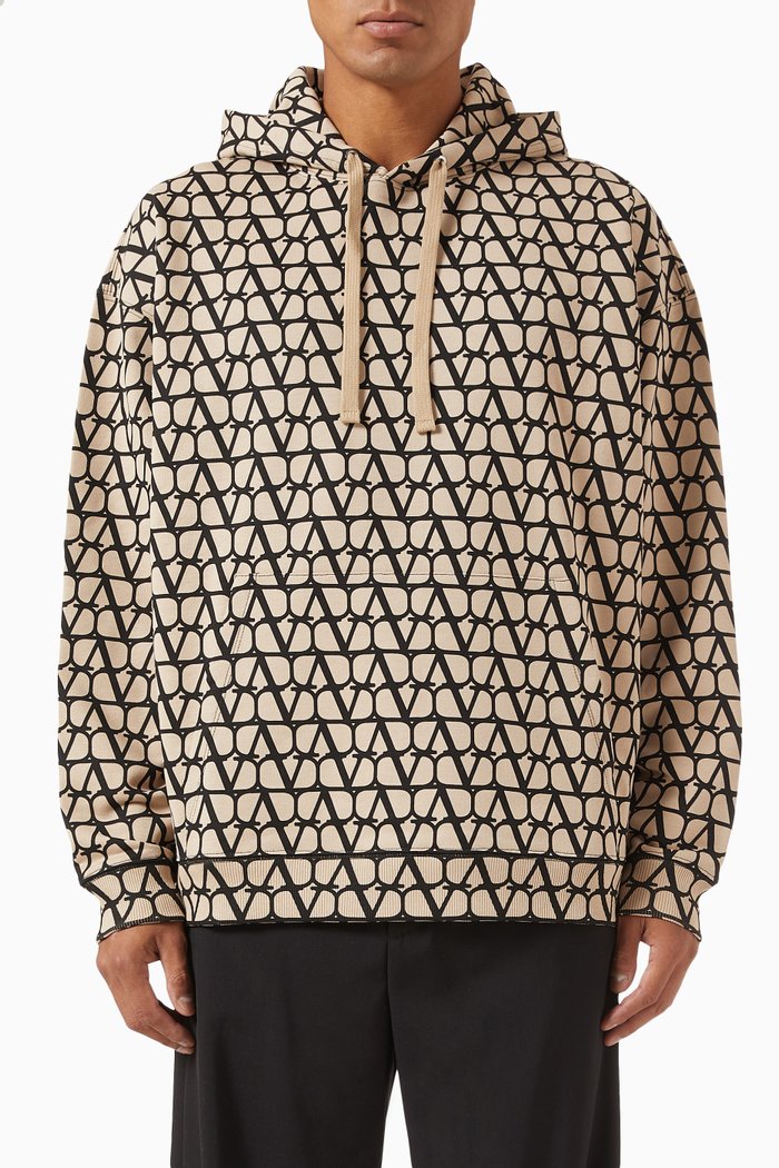 

Valentino Garavani Iconograph Hoodie in Fleece, Neutral