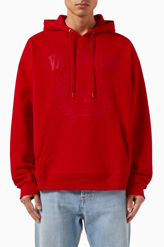 Valentino Garavani Logo Hoodie in Cotton, Red