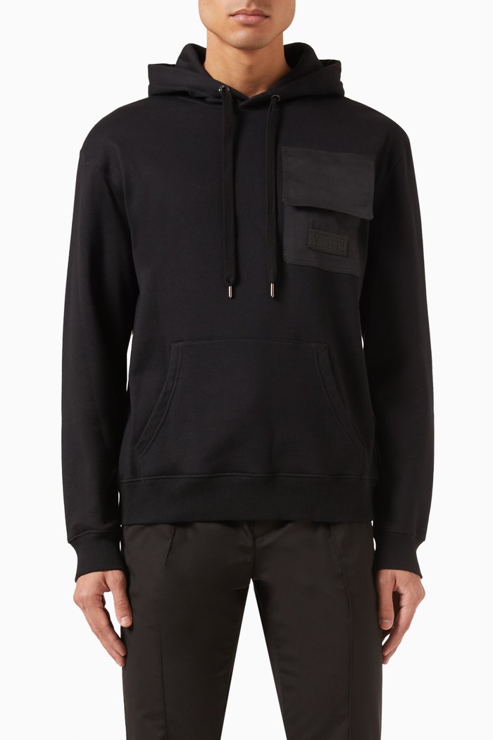 

Valentino Garavani Logo Pocket Hoodie in Cotton, Black