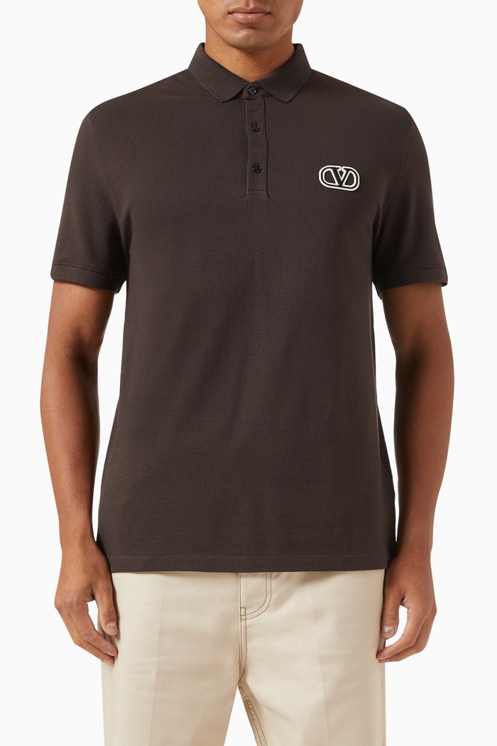 

Valentino Garavani Logo Polo Shirt in Cotton Piqué, Brown