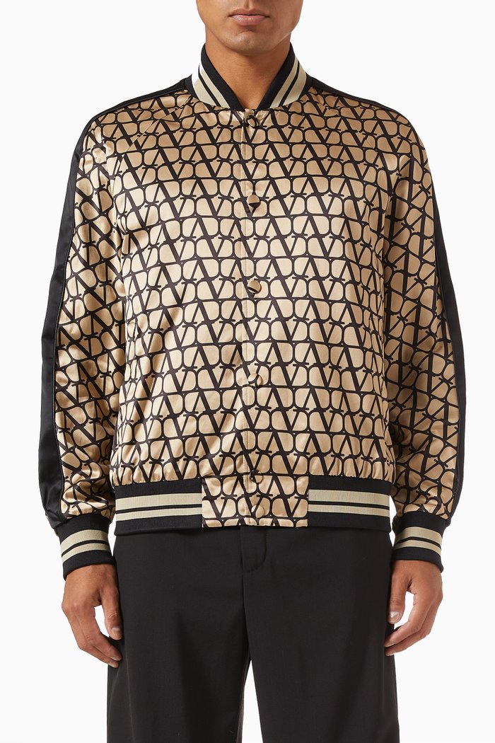 Valentino Garavani Logo Jacket in Satin, Neutral