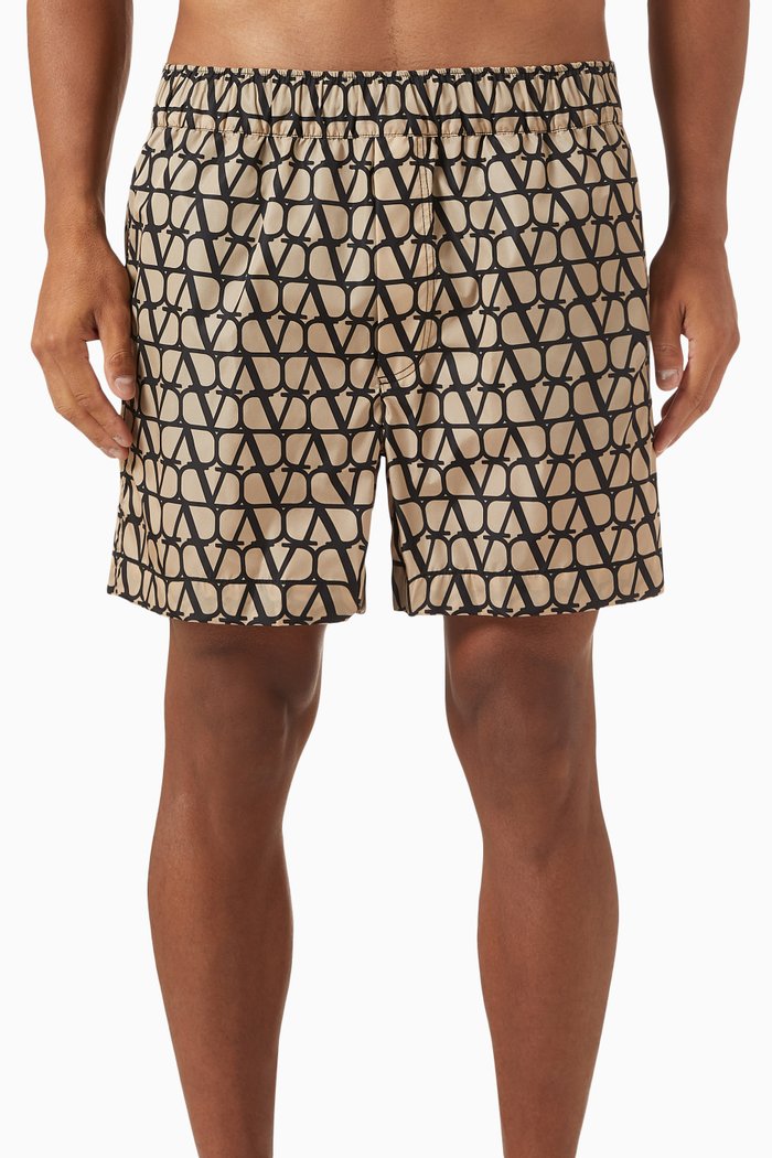 

Valentino Garavani Iconographe Swim Shorts in Nylon, Neutral