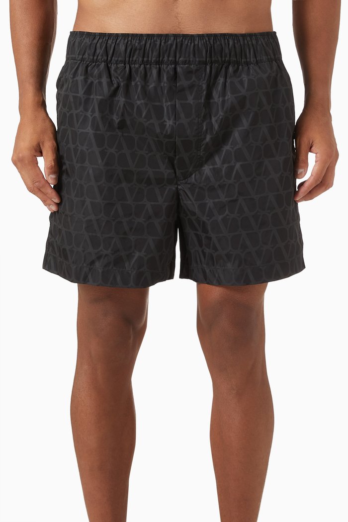 

Valentino Garavani Iconographe Swim Shorts in Nylon, Black