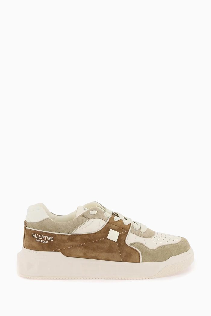 

Valentino Garavani One Stud Low-top Sneakers in Split Leather & Nappa, Neutral