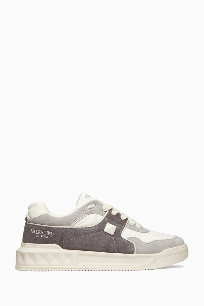 

Valentino Garavani One Stud Low-top Sneakers in Split Leather & Nappa, Grey