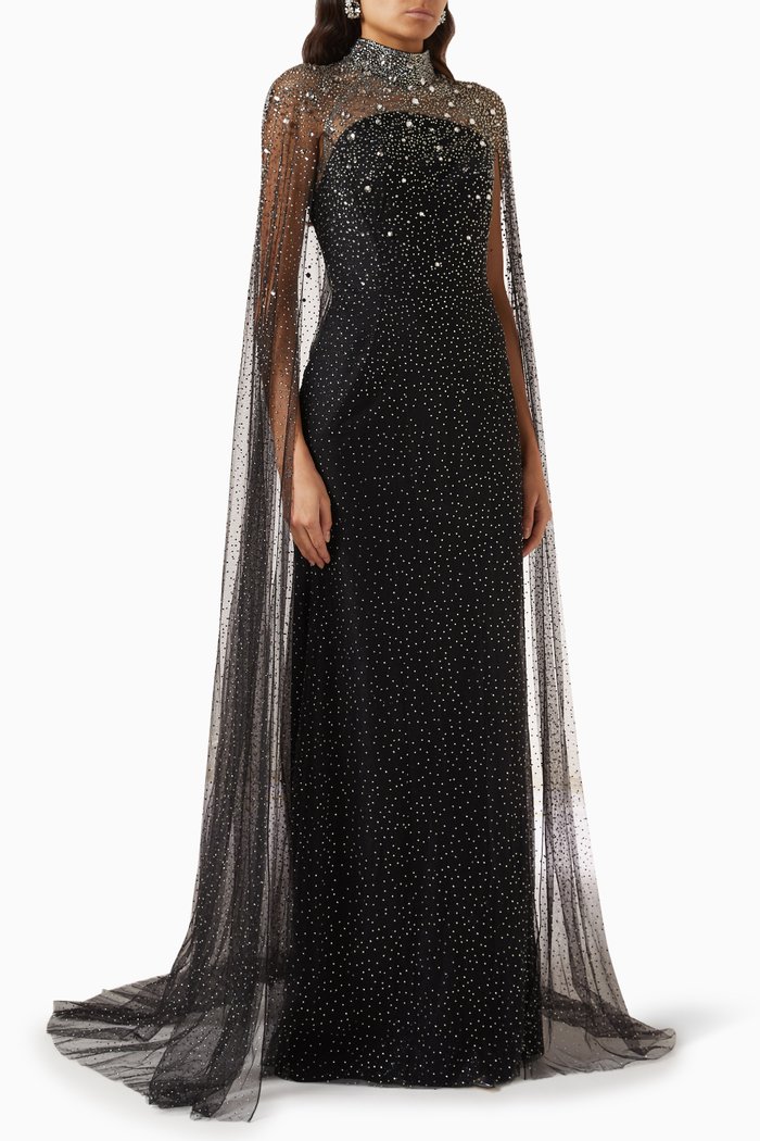 

Ingrid Embellished Dress in Crepe, Black
