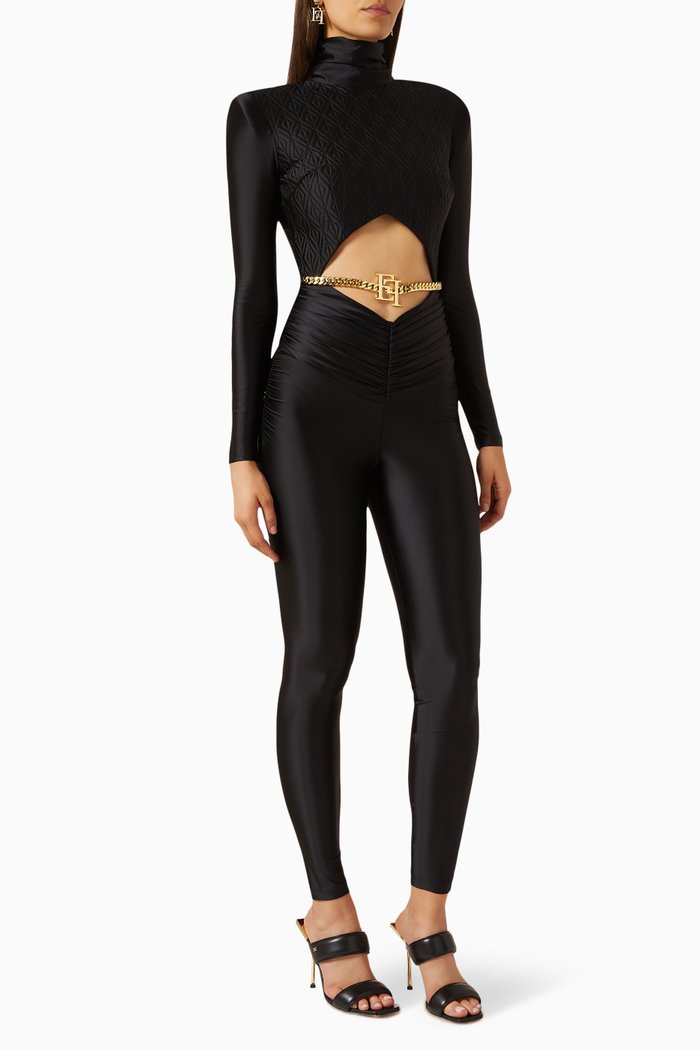 

Embossed diamond-print Jumpsuit in Lycra, Black
