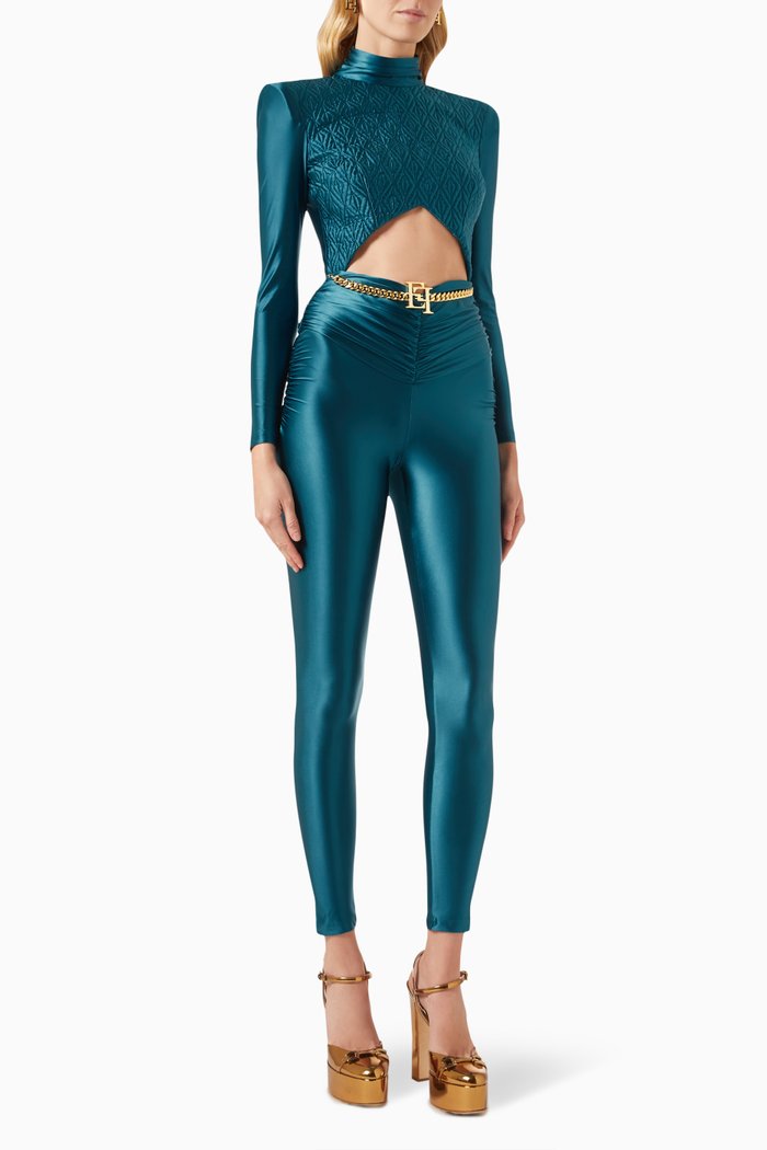 

Embossed diamond-print Jumpsuit in Lycra, Green