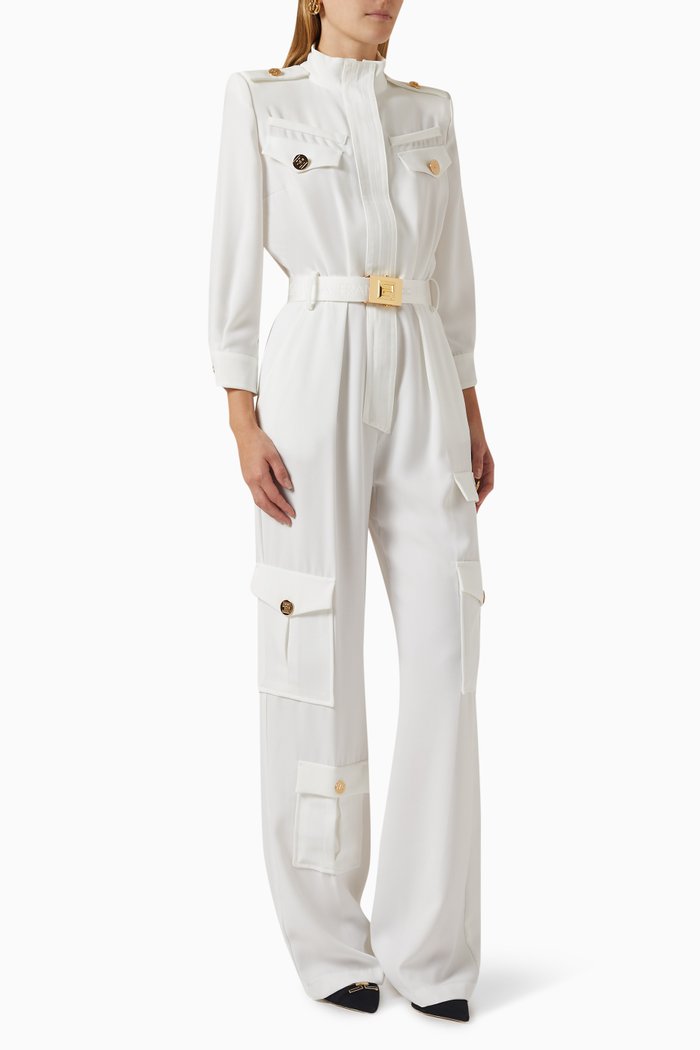 

Cargo Jumpsuit in Crepe, White