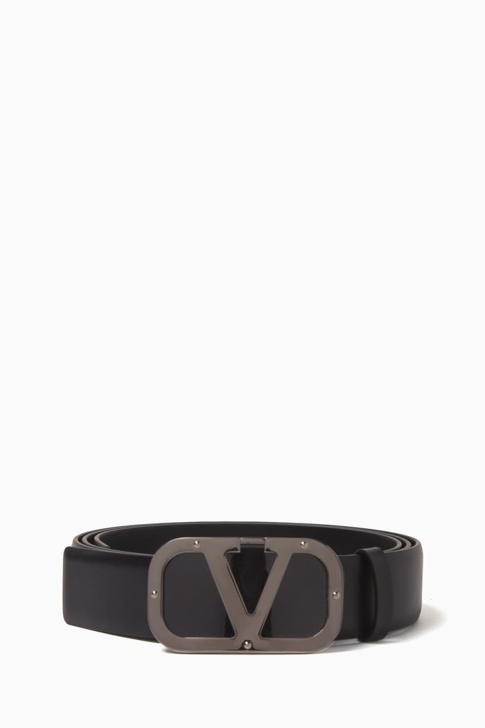 

Valentino Garavani VLOGO Buckle Belt in Leather, Black