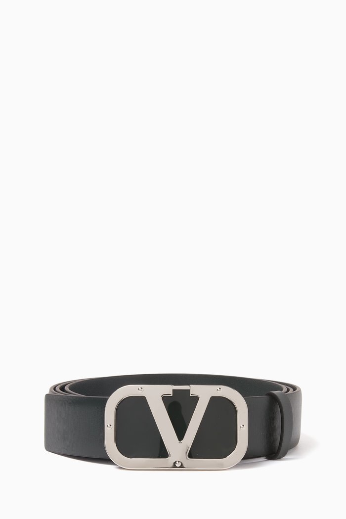 

Valentino Garavani VLOGO Buckle Belt in Leather, Black