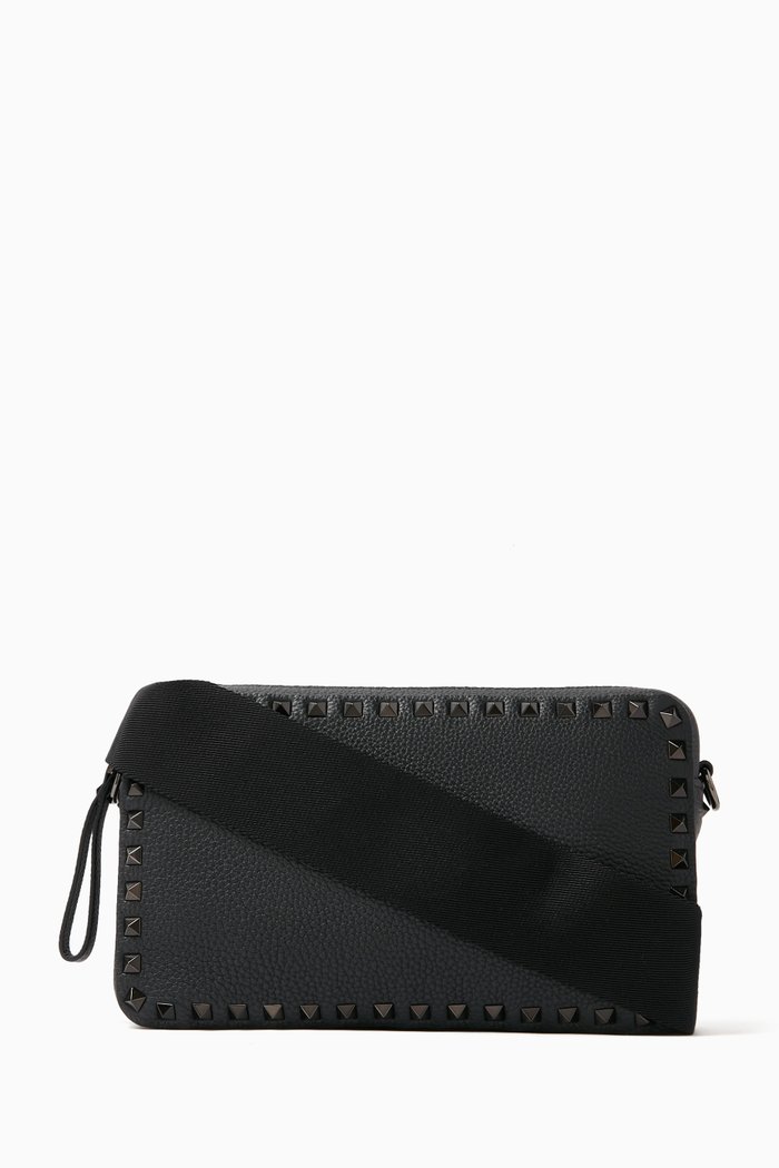 Valentino Garavani Rockstud Crossbody Bag in Grainy Calfskin, Black