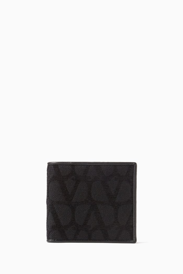 

Valentino Garavani Toile Iconographe Bi-fold Wallet in Nappa Leather, Black