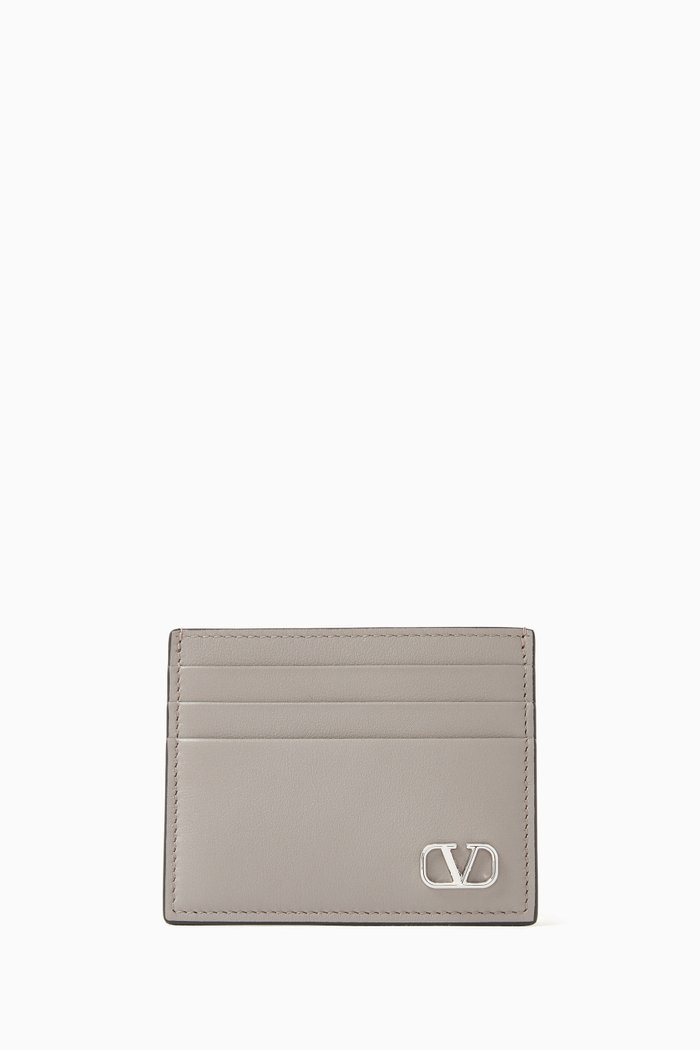 

Valentino Garavani VLOGO Card Holder in Leather, Grey