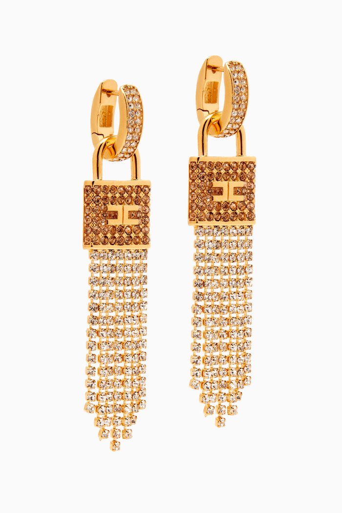 

Rhinestones Padlock Drop Earrings, Gold