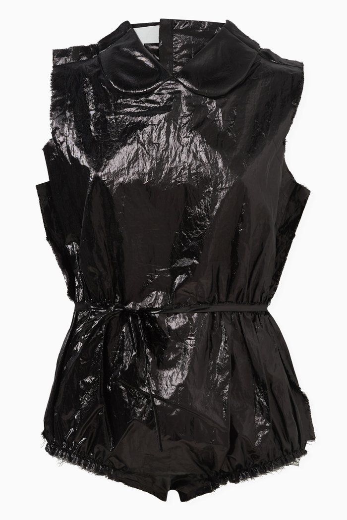 

Collar Overall Top in Vinyl Fabric, Black