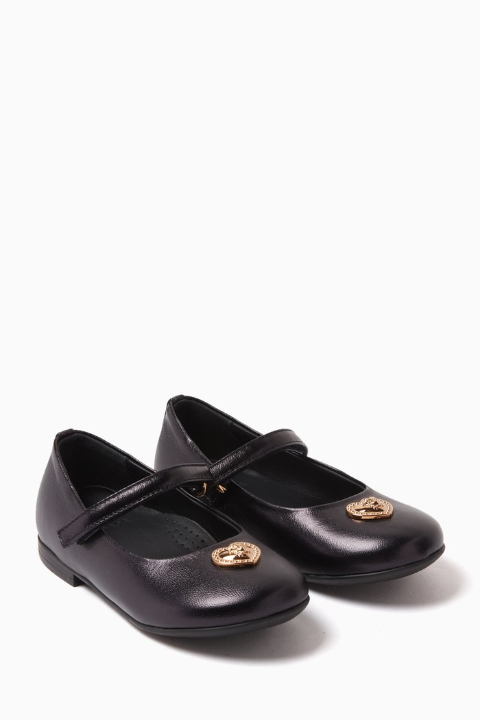 

Logo Ballerina Flats in Leather, Black