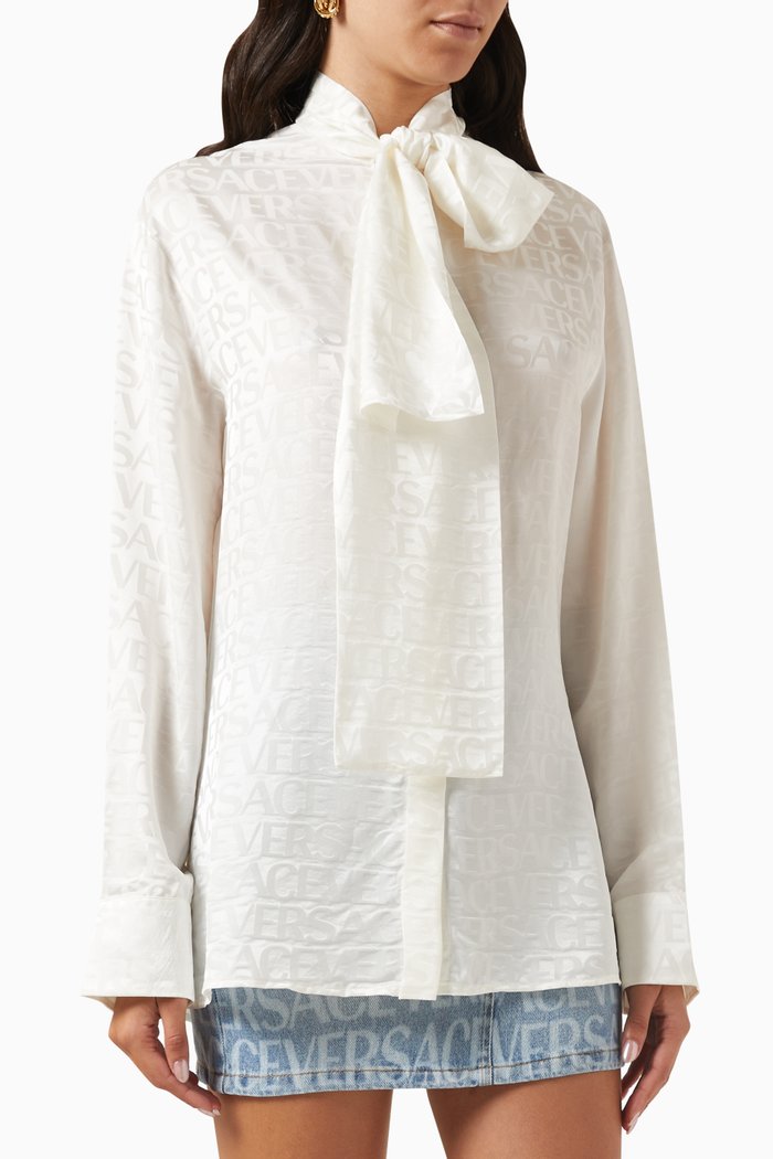 

All-over Logo Scarf-tie Shirt in Silk-blend Jacquard, White