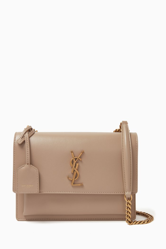 

Medium Sunset Bag in Smooth Leather, Neutral