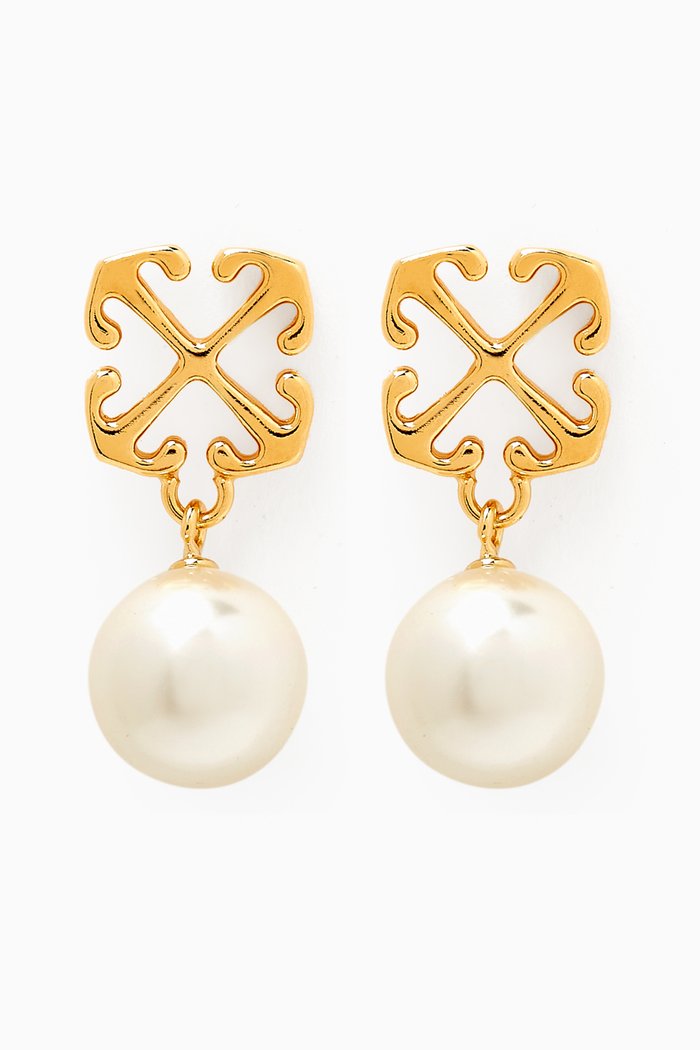 

Pearl Arrow Earrings in Brass, Gold