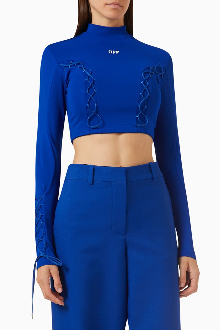

Lace-up Turtleneck Top in Viscose-knit, Blue