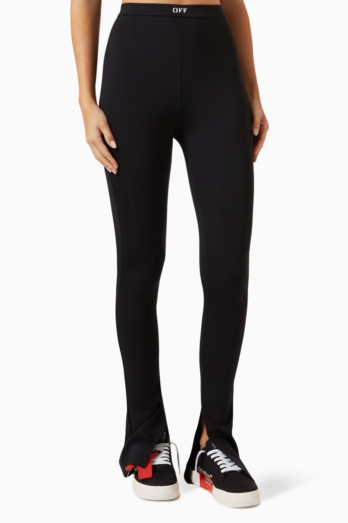 

Off Stamp Sleek Split Leggings in Stretch Nylon, Black