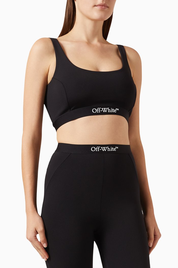 Logo-band Sports Bra in Stretch-nylon, Black