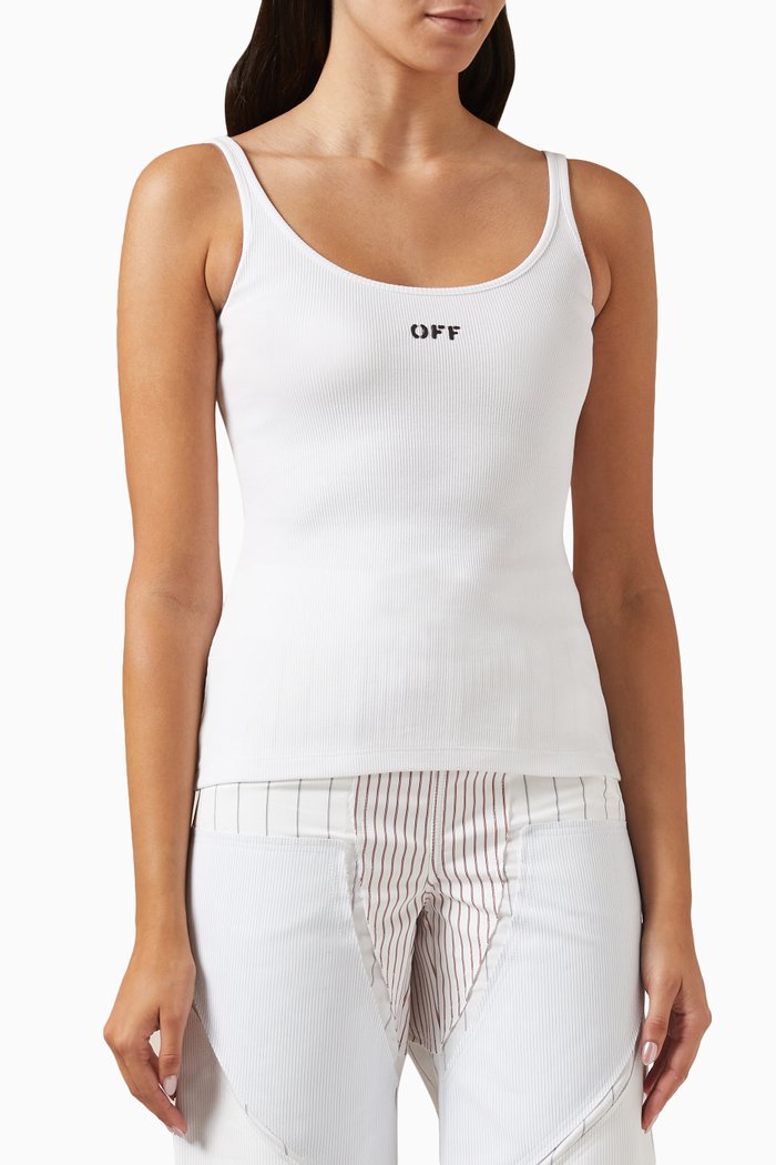 

Logo-embroidered Ribbed Tank Top in Stretch-cotton, White