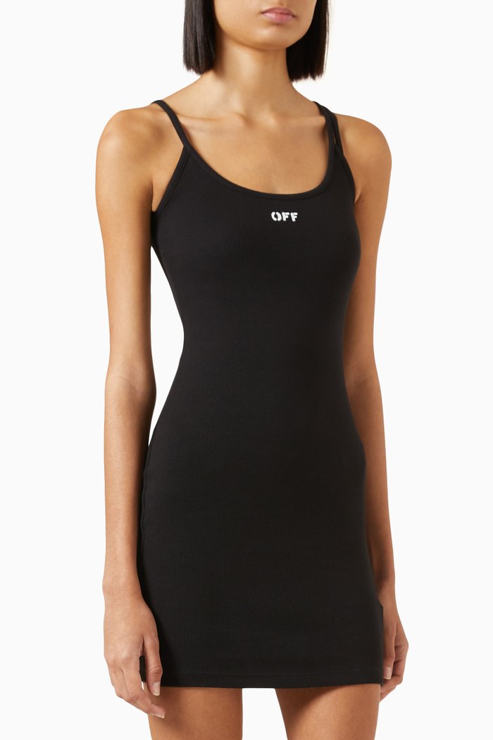 

Stamped Logo Ribbed Mini Dress in Stretch-cotton, Black