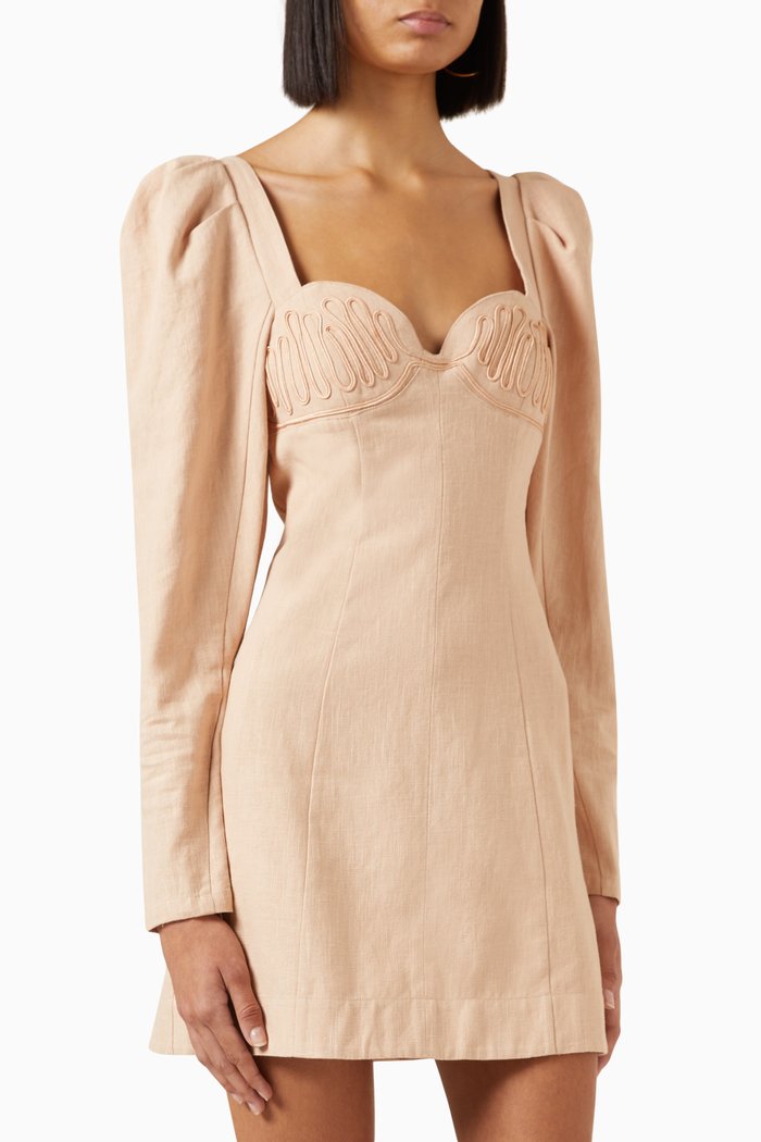 

Leyla Embroidered Mini Dress in Linen, Pink