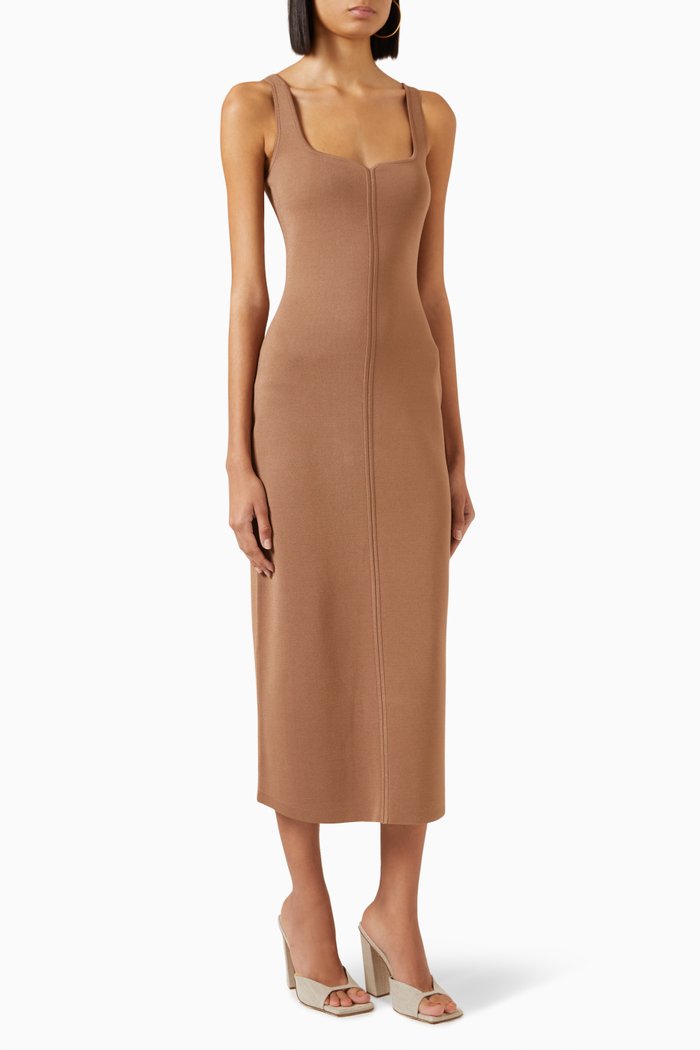 Parsons Maxi Dress in Viscose-blend Crepe, Brown