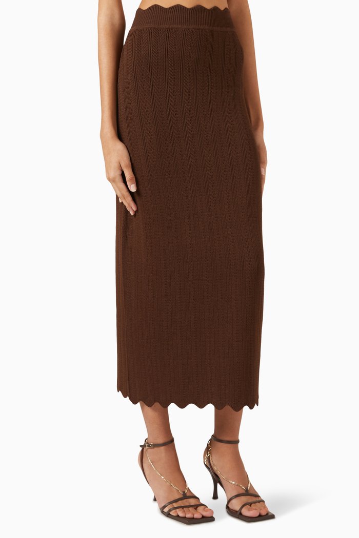 

Tilda Scallop Skirt in Viscose-blend Crepe, Brown