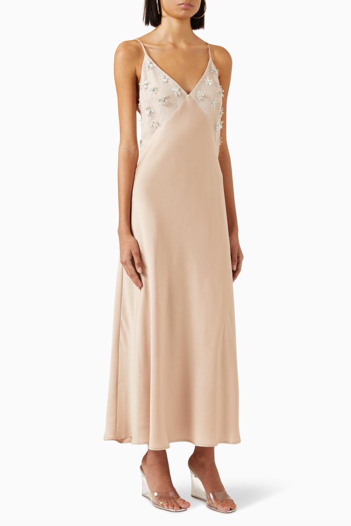 Frieda Maxi Slip Dress in Viscose, Pink