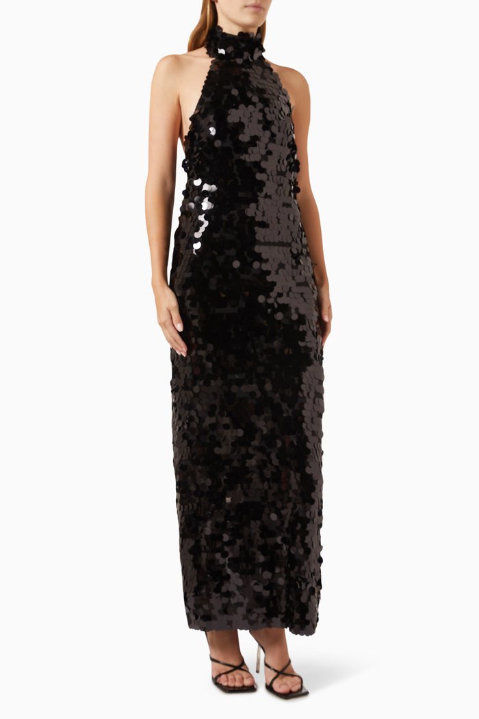 Capella Midi Dress in Sequins, Black