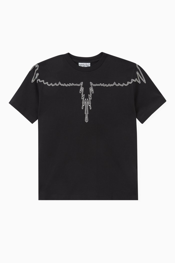 

Embellished Stitch Wings T-shirt in Cotton, Black