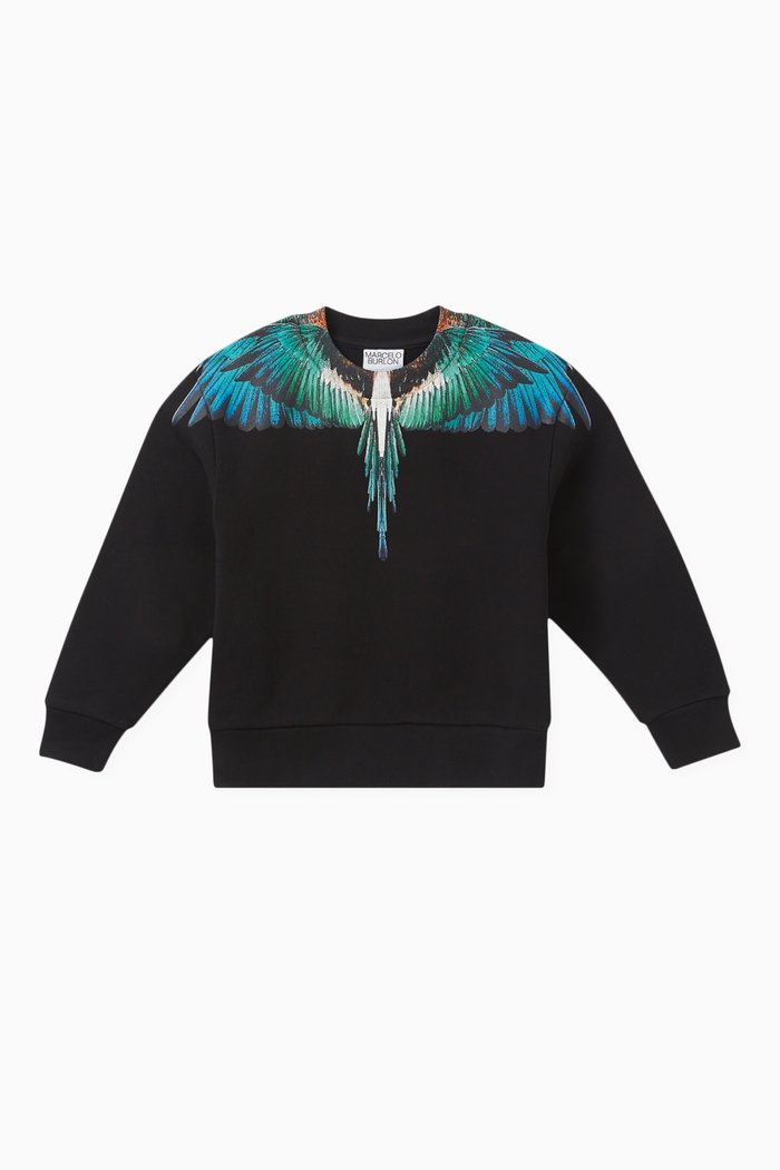 Wings-print Sweatshirt in Cotton, Black