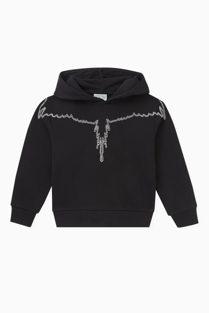 

Embellished Stitch Wings Hoodie in Cotton, Black