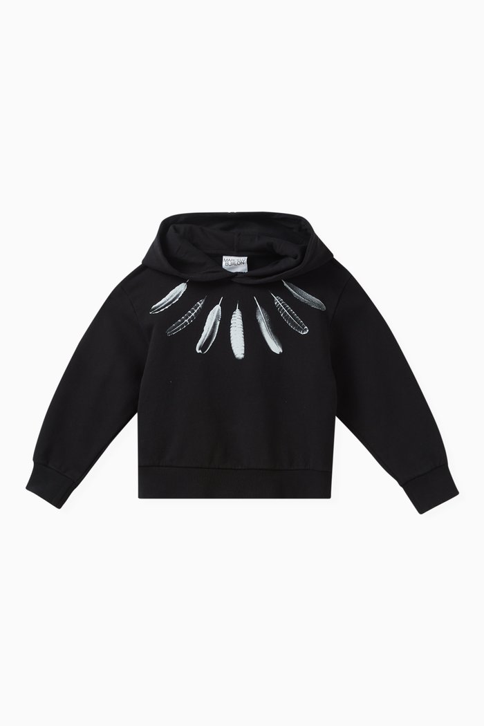 

Feathers-print Hoodie in Cotton, Black