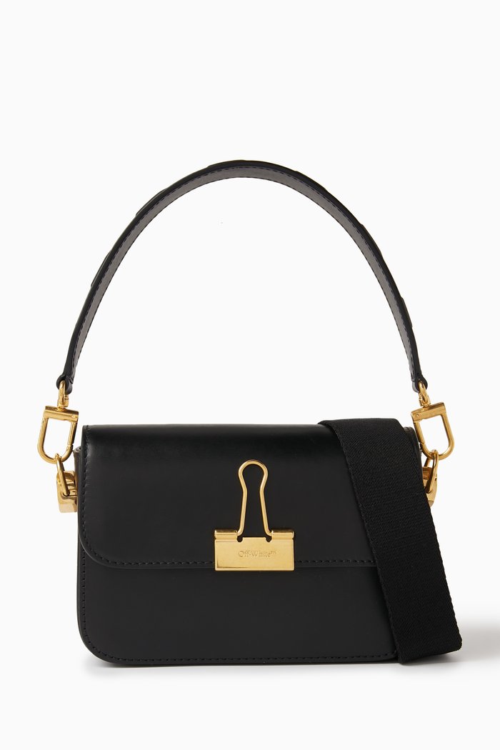 

Small Plain Binder Shoulder Bag in Leather, Black